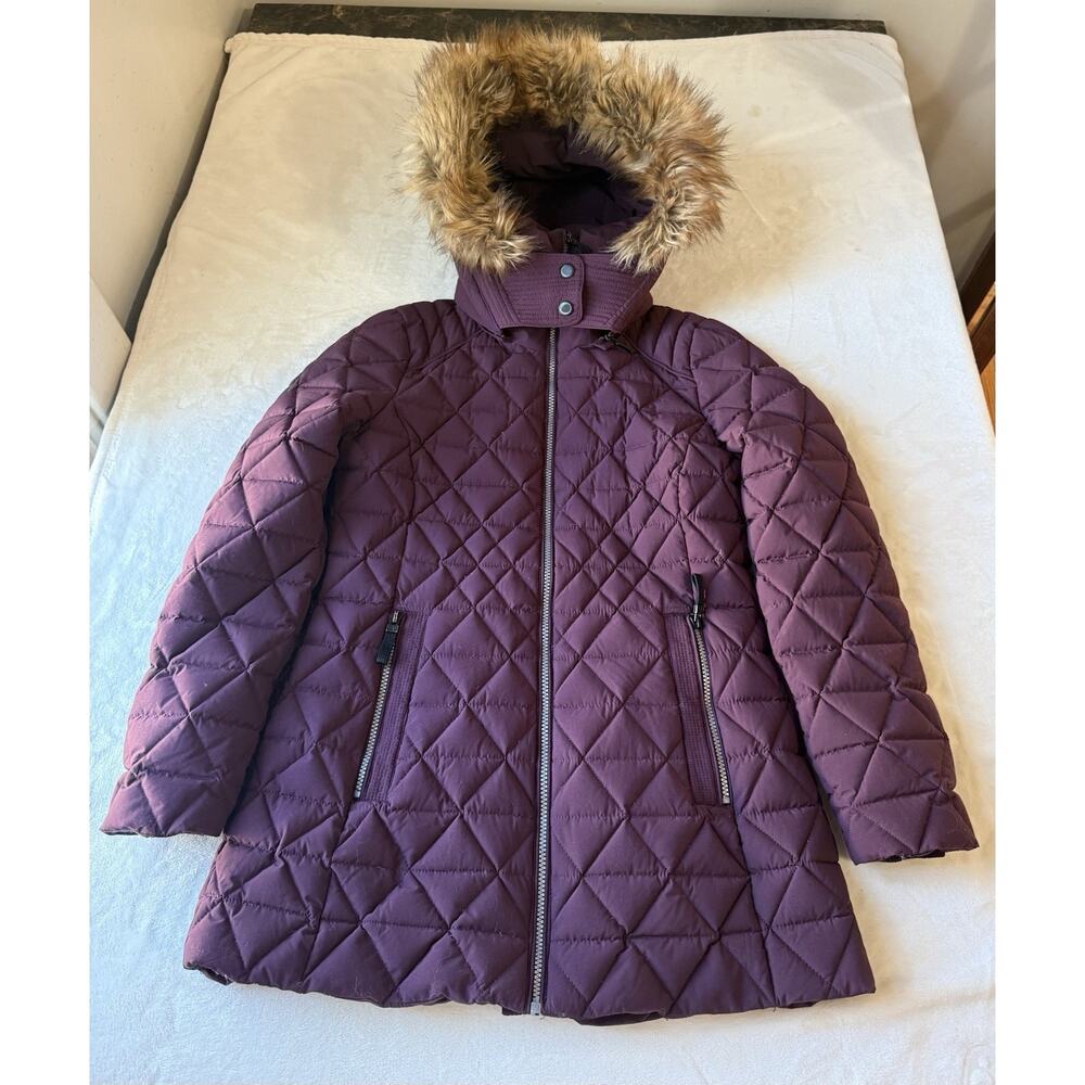 Marc New York Andrew Marc Quilted Hooded Fur Down Coat Purple Women's M